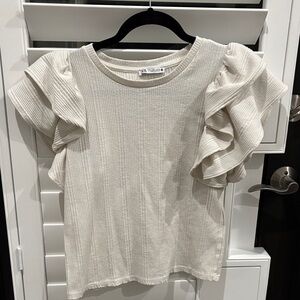 Zara Cream Ruffle Sleeve Top